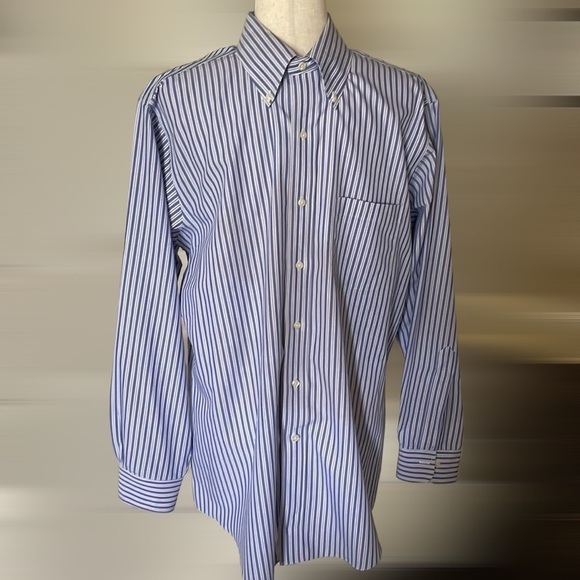 Brooks Brothers Classic Button Down Non-Iron Blue/White Stripe Neck 16 - Picture 6 of 7